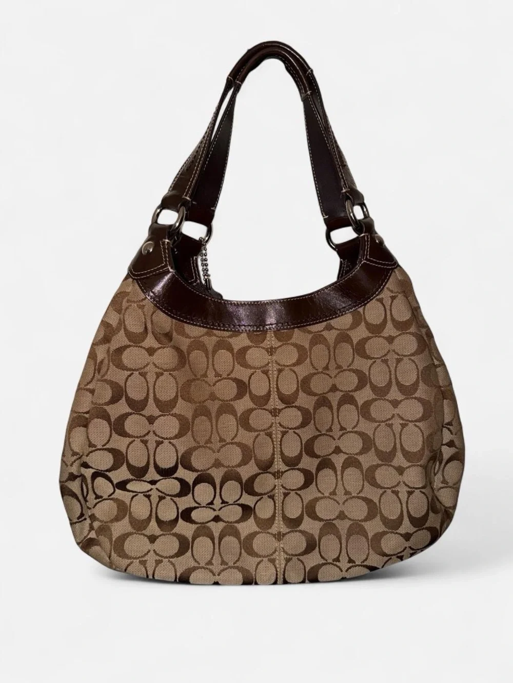 Y2K Soho Lynn signature buckle bag. Brown/beige monogram canvas. #designer#boho